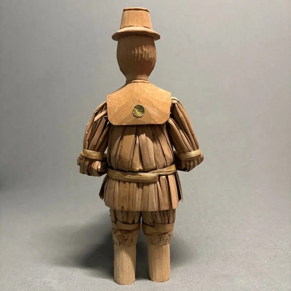 Handcrafted Man Woman Turkey Figurines‎ Thanksgiving Decor Straw Wood Corn Husks